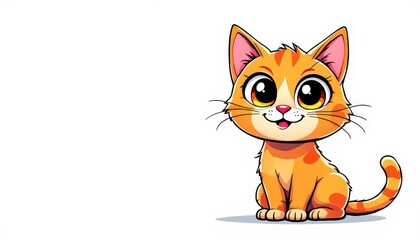 Obraz premium Cute Cartoon Cat Sitting and Smiling with White Background for Graphic Resource and Text Overlay Purpose Purpose