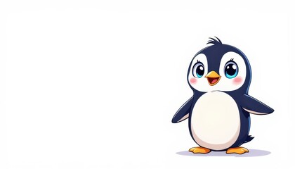 Obraz premium Cute Penguin Cartoon Character Standing on White Background Animation Style for Graphic Resource and Text Overlay Purpose Purpose