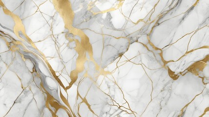 Fototapeta premium A luxurious image showcasing the intricate patterns and veining of white marble accented with shimmering gold.