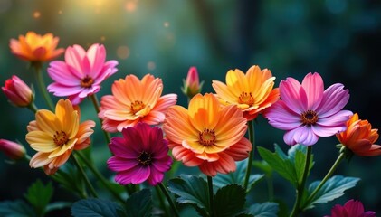 desgradado de flores multicolores con efectos luminosos, iluminacion natural, flora, patrones naturales