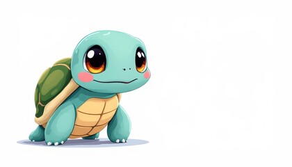 Fototapeta premium Cute Cartoon Turtle Character with Big Eyes and Friendly Expression for Graphic Resource and Text Overlay Purpose Purpose