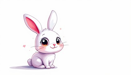 Obraz premium Cute Cartoon White Rabbit Illustration with Big Eyes and Smiling Face for Graphic Resource and Text Overlay Purpose Purpose