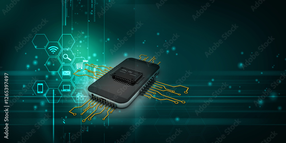 Aufkleber 3d rendering latest computer microchips with battery