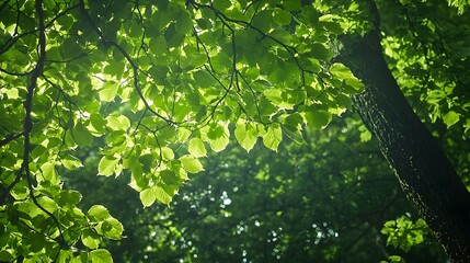 Fototapeta premium Bright Sunlight Filtering Through Lush Green Forest Canopy