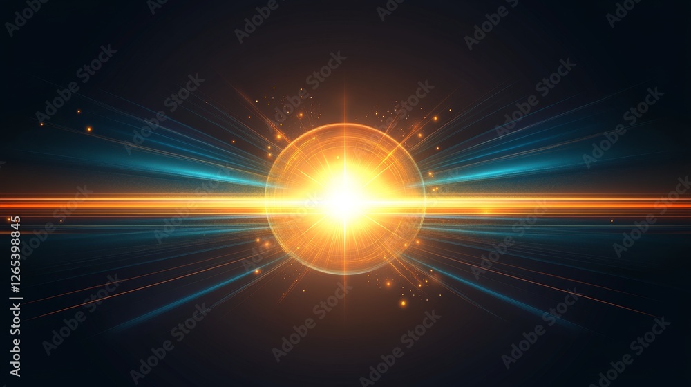 Aufkleber glowing sphere with emanating light lines on a dark backdrop, abstract digital art background