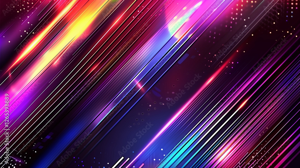 Poster A Vibrant Vector Background for Event Design. Dynamic Gradient Lines in Pink, Purple, and Blue on a Dark Backdrop. Abstract, Futuristic, and Glowing Line Pattern with Copy Space. Modern Technology Vec