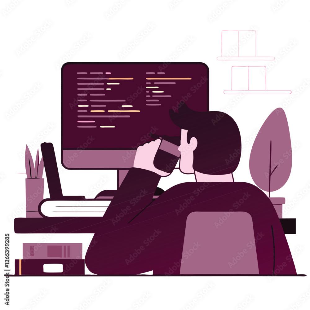 Poster this image features an abstract design of a person, possibly of european descent, sitting at a desk 