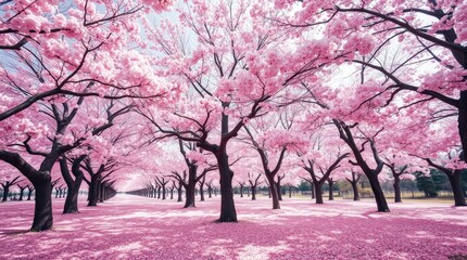Fototapeta premium Stunning Pink Cherry Blossom Tree Tunnel Landscape