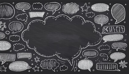 Cute crayon frame speech bubble set. Crayon chalkboard background speech bubble frame. Hand drawn chalk pencil dialog balloon, japan handwriting doodle text cloud. Vector