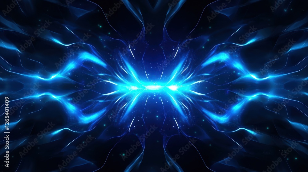 Poster a stunning abstract image featuring energetic blue light patterns radiating in all directions. the v