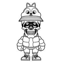 Mascot character design cartoon squirrel hat outline