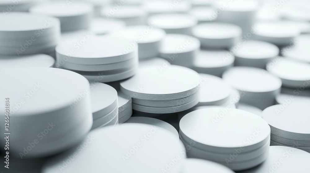 Poster abstract background of stacked white round shapes with soft lighting