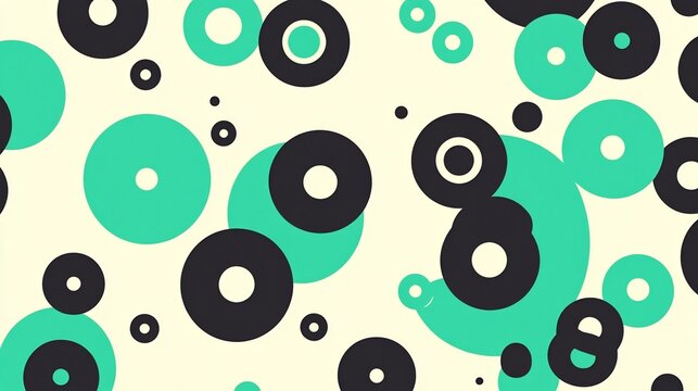 Abstract Teal Black Circles Pattern Soft Light Background. AI Generated