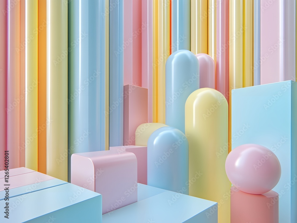 Poster pastel dreamscape abstract geometric composition with soft light and simple shapes