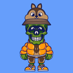 Mascot character design cartoon squirrel hat