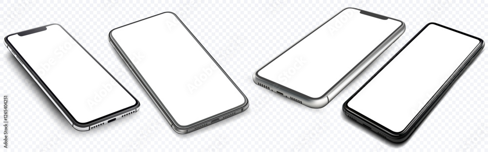 Aufkleber 3d vector illustration of modern smartphones with blank screens in various orientations and colors s