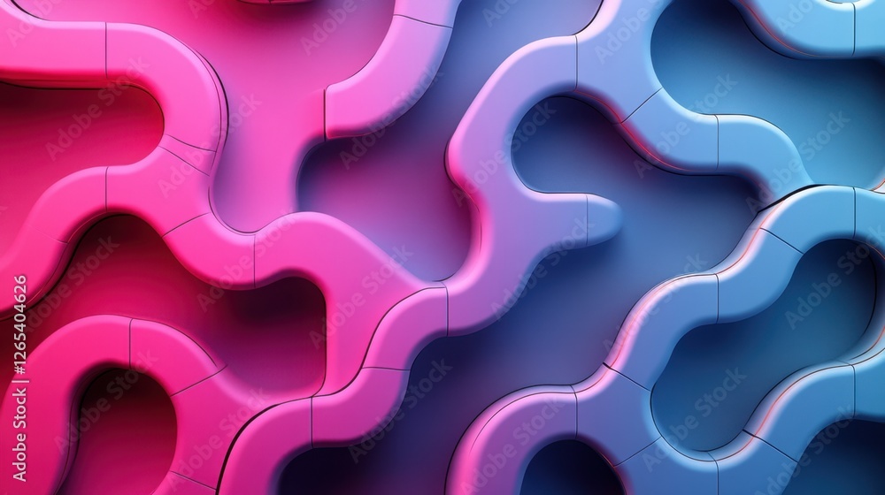 Poster a colorful abstract design with pink and blue shapes. the design is made up of many different shapes
