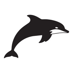 Fototapeta premium A clean, bold silhouette of a dolphin in a dynamic leaping pose against a white background.