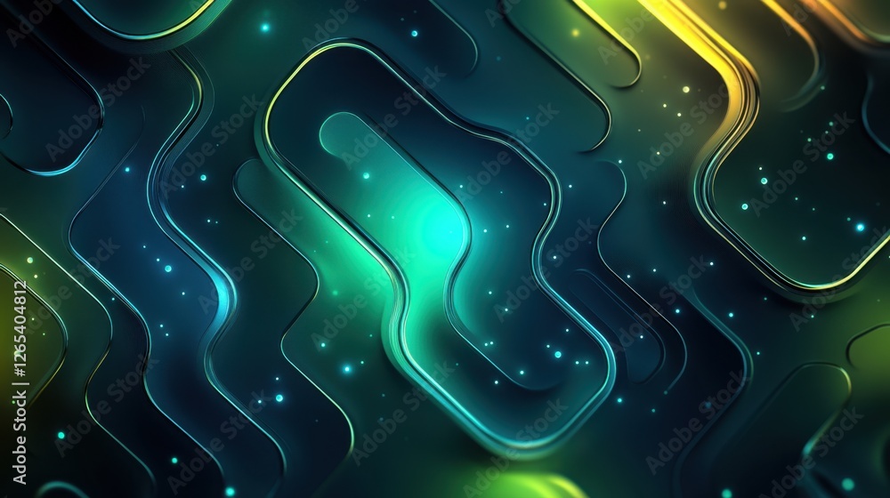 Poster modern tech-inspired abstract background with a jade and cobalt gradient base. add interconnected ge
