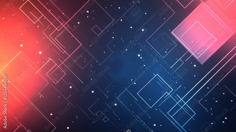 Poster modern tech-inspired abstract background with a coral and azure gradient base. add interconnected ge