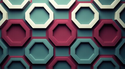 Modern tech-inspired abstract background with a maroon and slate gradient base. Add interconnected geometric pentagons with rounded corners and thin ivory borders, arranged in an asymmetric pattern