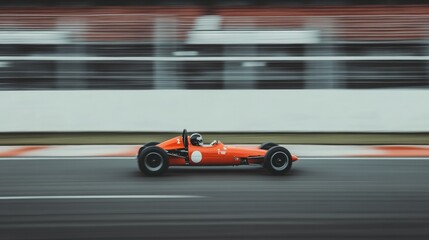 Fototapeta premium Classic orange race car speeds on track