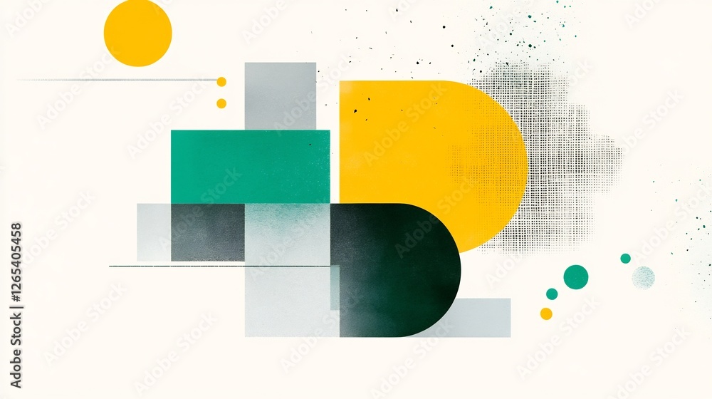 Poster Abstract Geometric Shapes Vivid Yellow Green White Background. AI Generated