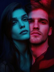 Romantic Couple in Dreamlike Atmosphere, Artistic Love Concept