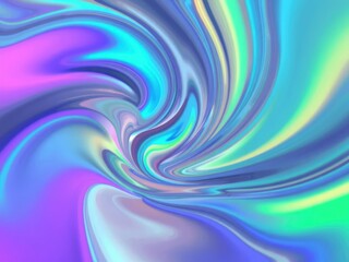 Naklejka premium Swirling holographic colors in a twisted shape with organic curves and asymmetrical composition, colorful background, abstract shapes