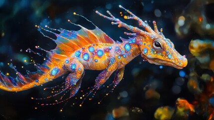 Sea Dragon with rainbow sparkling dots.