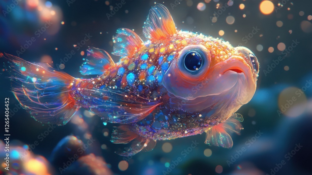 Poster blobfish with rainbow sparkling dots.