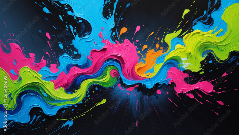 Poster a vibrant abstract painting with colorful fluid swirls and dynamic energy representing creativity im