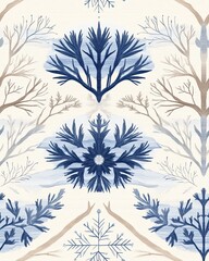winter botanical snowflake pattern, icy blue botanical winter design, frosty winter botanical pattern, icy winter botanicals, snowflake seamless texture, seasonal frost pattern