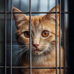 Abandoned Cat in Cage: Waiting for a Home, cat in cage