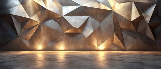 Obraz premium Abstract Geometric Wall with Warm Light and Reflective Floor Modern Interior