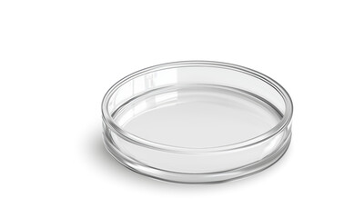 3D vector illustration of a clear petri dish with smooth edges and reflective surface on a plain background