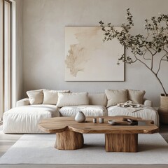 Interior living space showcases minimalist design with natural elements