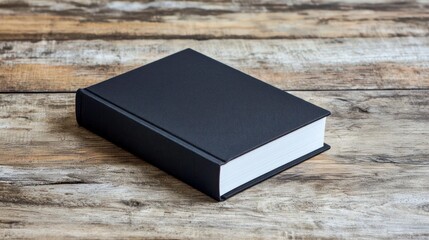 Black Book With Textured Cover On Rustic Wooden Table