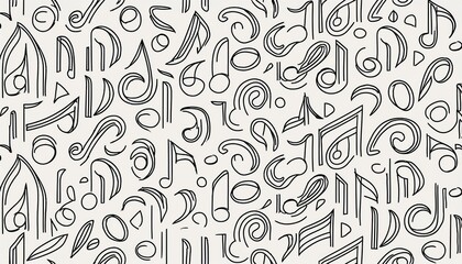 Obraz premium Hand drawn seamless pattern of musical notes. Flat sketch style. Isolated perfect any project for for musical instrument store, music festival background, textile, wallpaper, fabric.