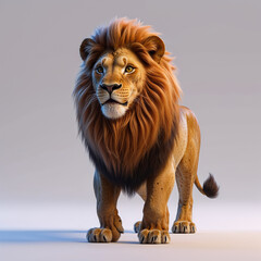 Obraz premium Majestic Lion Standing Tall – Stunning 3D Realistic Digital Artwork of a Wild Jungle King