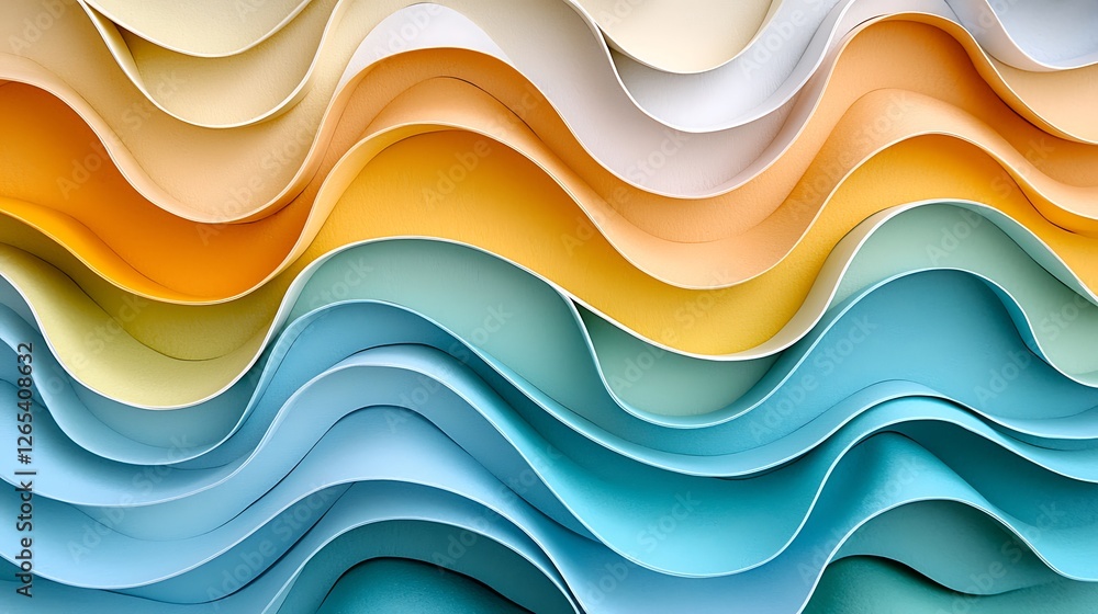 Poster wavy, colorful paper cutouts creating an abstract flowing background, design element