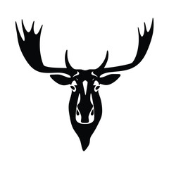Naklejka premium A bold, black silhouette of a moose head against a white background.