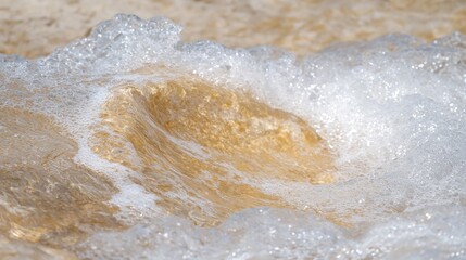 Closeup of foamy, golden river water flowing. Possible use Nature background