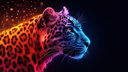 Leopard with rainbow sparkling dots.
