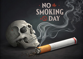 No Smoking Day: Skull and Cigarette. No Smoking Day Poster, 