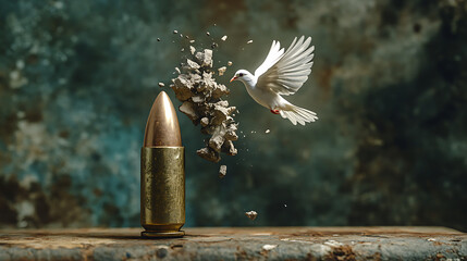 A symbolic image of a cracked bullet with a dove emerging from it, representing peace over violence (3)