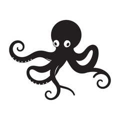 A stylized, black silhouette of an octopus against a white background.