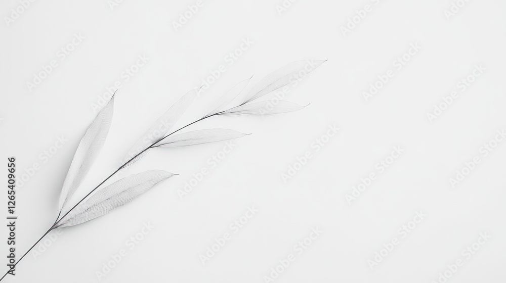 Poster minimalist white background with delicate branch and subtle textures