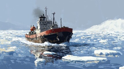 Arctic Vessel Navigating Icy Waters