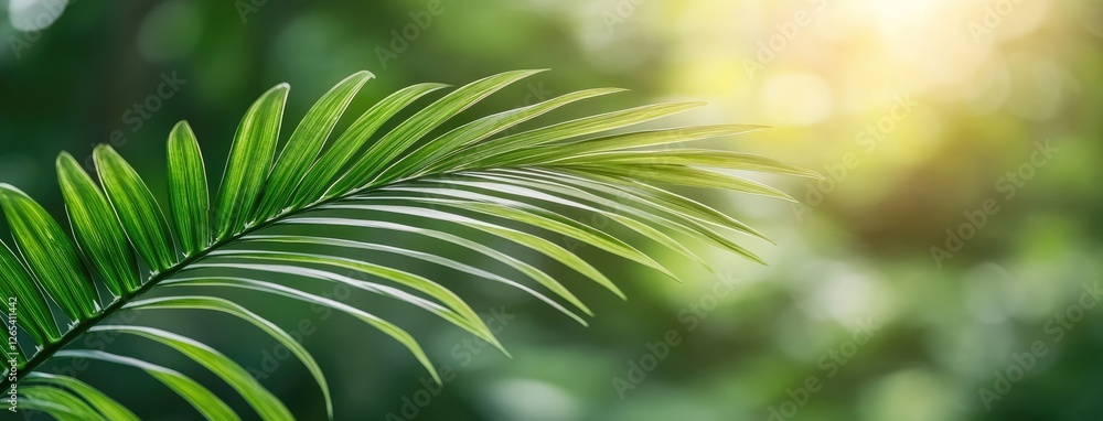 Poster beautiful abstract green palm leaves create an enchanting backdrop with blurred bokeh effects, perfe